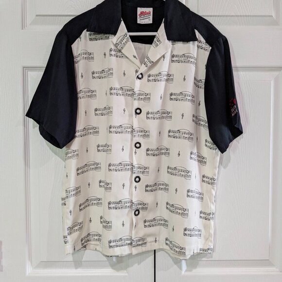 Elvis Presley's Memphis Men's Vintage Bowling Shirt, Small, Music Notes Pattern - Picture 2 of 13